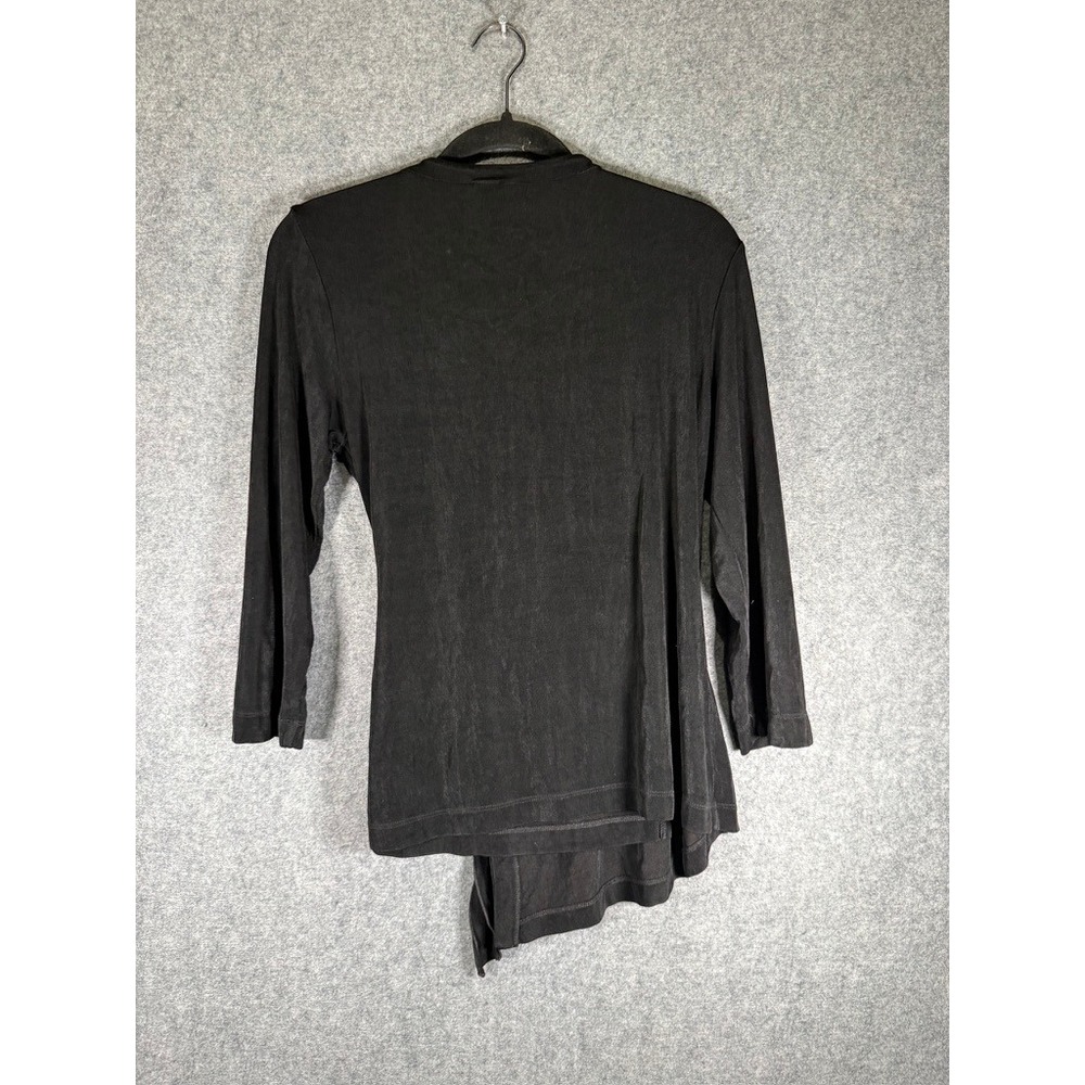 Chicos Travelers Size 1 Medium  Black Wrap Top Side Tie 3/4 Sleeve‎ Capsule - Picture 6 of 7